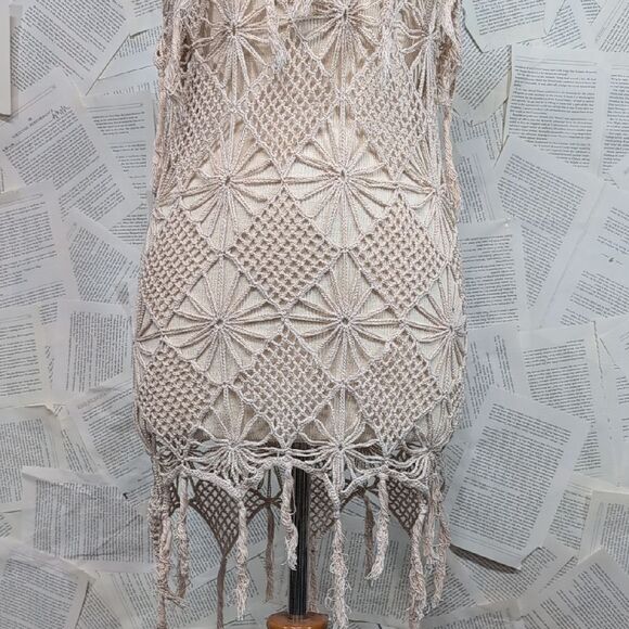 All Saints Beige Crochet Macrame Cover-up Dress Size Small - Picture 3 of 10